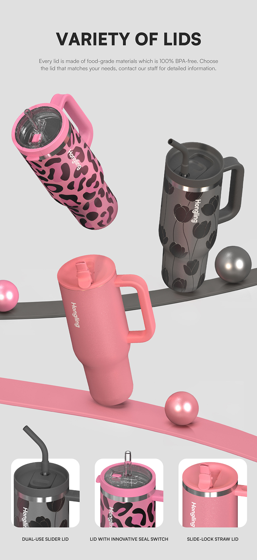 Large 40oz Insulated Stainless Steel Water Bottle With Push-lid_voghion.com