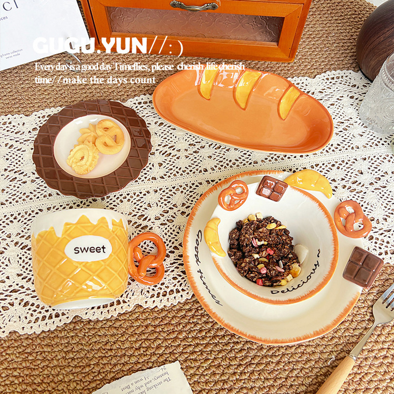 French Bread Cute High-Value Underglaze Ceramic Bowl Home Good-Looking Cake Coffee Cup Saucer Plate Dessert