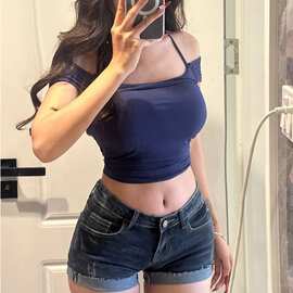 低腰美式辣妹复古牛仔超短裤短裤夏季弹力紧身显瘦卷边热裤