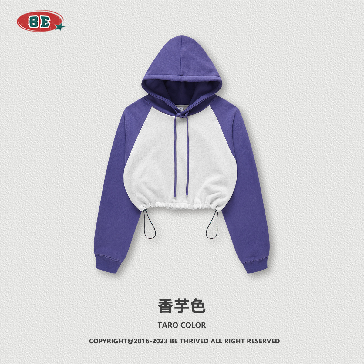 BE ropa de mujer 2023 otoño e invierno Color de contraste americano Raglan BM estilo corto chica caliente suéter con capucha chica caliente marca de moda con capucha para mujeres