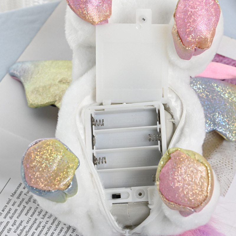 Juguetes eléctricos de peluche unicornio cantando cabeza y cola de simulación de cuerda de tracción unicornio mascota muñeca juguetes para niños