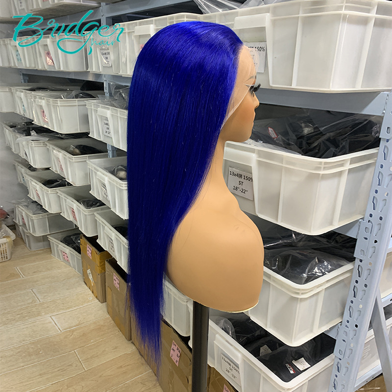 Dunkelblaue Echthaarperücke Mit 13x4 Lace Frontal Glatt_voghion.com