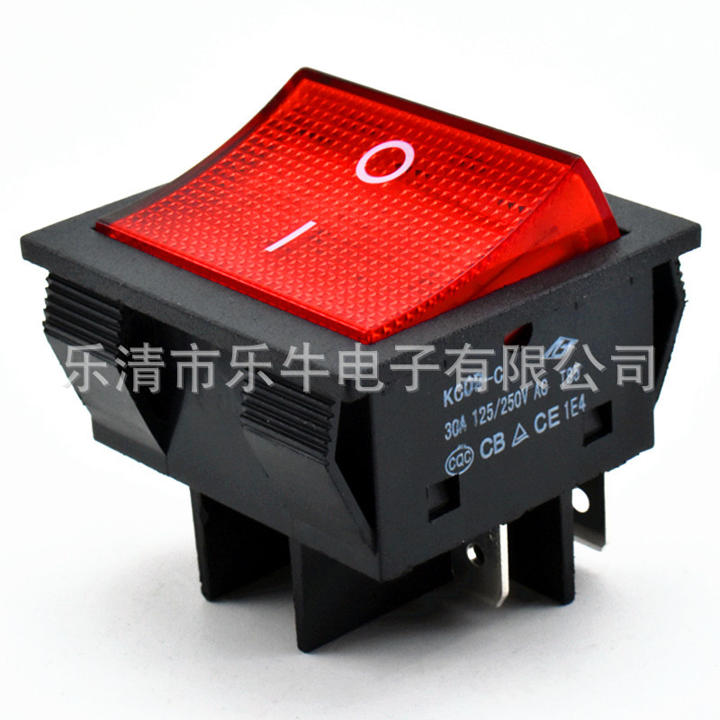CQC认证开关 船型开关KCD9-C 6脚两档透明红不带灯 30A电源开关