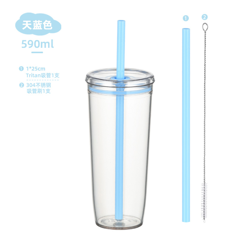 Nuevo Modelo 2026, Vaso de Tritán de 590 ml con Pajita, para Té con Leche, Café, Multicolor, de Gran Capacidad