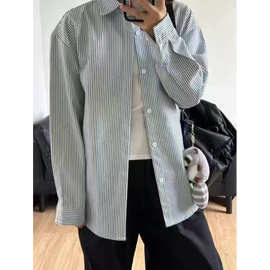 百搭条纹纯棉衬衫女设计感小众春秋外套式上衣少年感穿搭宽松衬衣