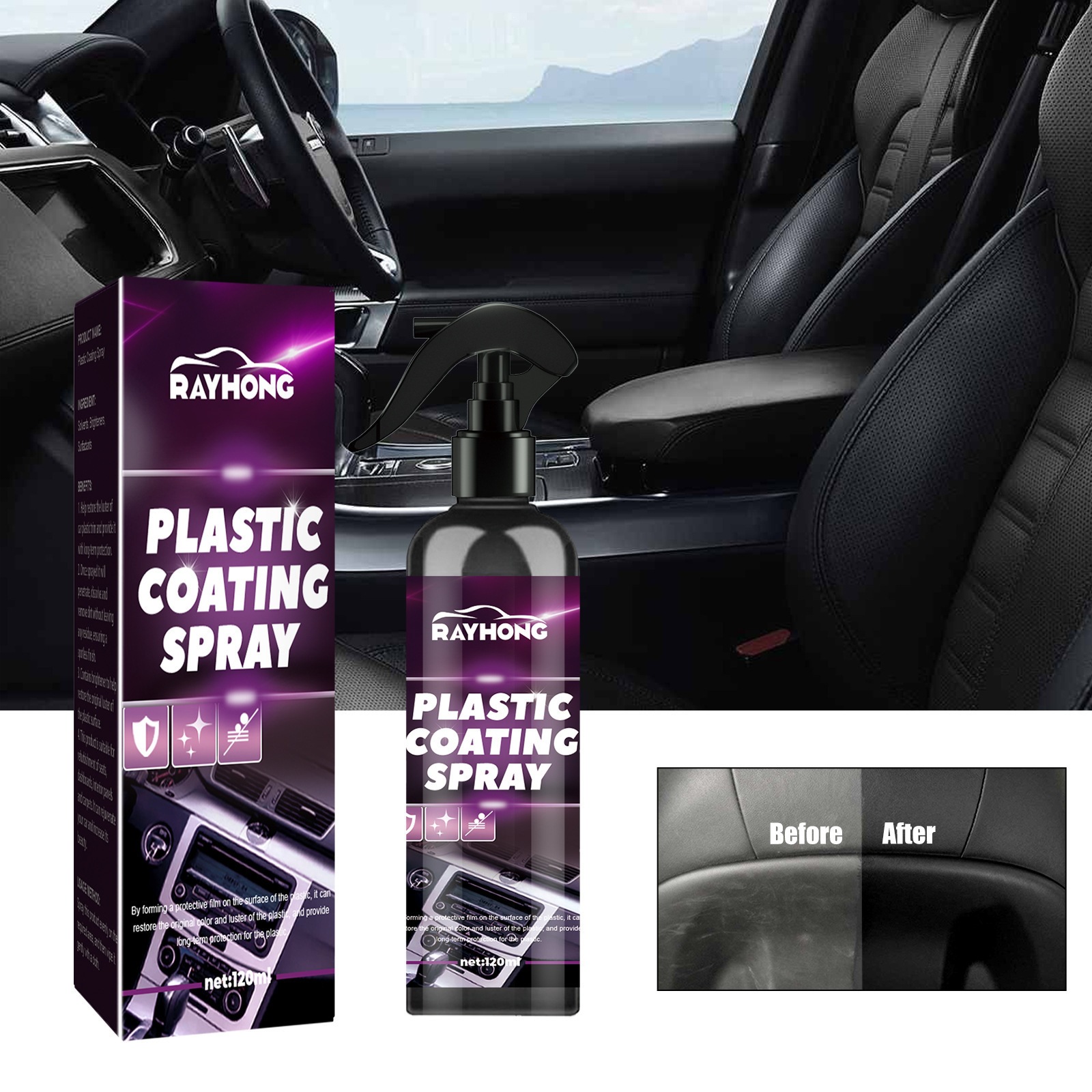 Rayhong Car Plastic Spray Car Interior Seat Dashboard Cleaning and Refurbishment Cleaner
