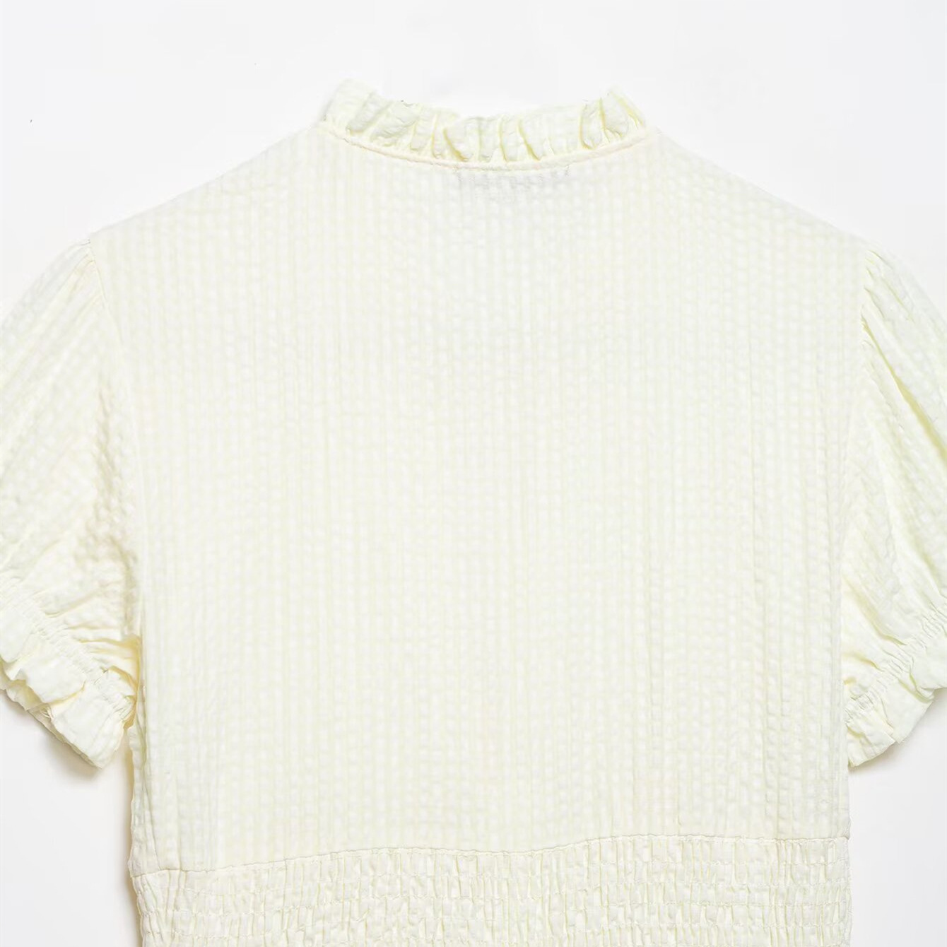 Women's Sweet Bow Detail Short Sleeve Blouse, Flattering Bubble Sleeve Top With Lace Trim, Spring Essential In Beige, Brown, Pink, Light Blue, Navy_ecoleips.com