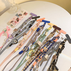 New diy trendy striped nylon rope lanyard oblique cross rope mobile phone case extended hanging neck mobile phone chain bag hanging chain