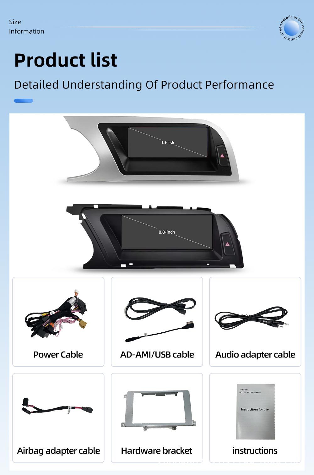 8.8inch Suitable for Audi A5 S5 Car Navigation Bluetooth Reversing Image Navigation All-In-One Central Control Display Screen