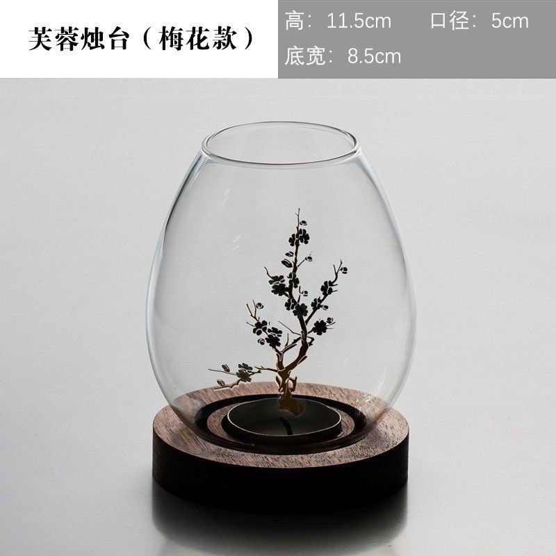 中国風透明ガラス燭台中国風の装飾品ロマンチックなキャンドルライトディナー禅レトロ家庭用防風キャンドルカバー|undefined