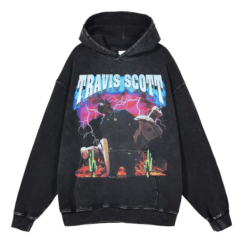 Eminem Travis Scott Tupac XXX American Hip Hop Rap Vintage Imprint Water Washed Hooded Sweater