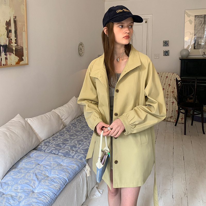 【Clearance No Returns】Thirteen Lines Women's Fashion Trench Coat, High-End Simple Korean Style Coat for Petite Women 22500