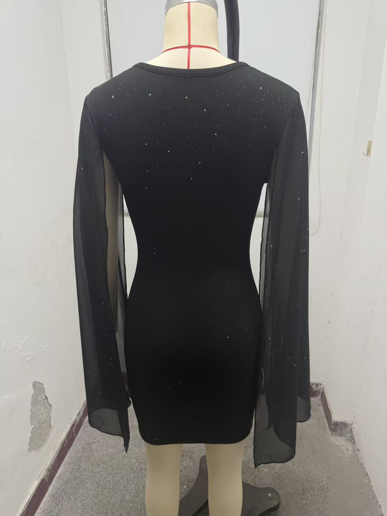 Women's Round Neck Ribbed Pearl Chiffon Cape Hip Dress European American Style Clothing For Women_ecoleips.com