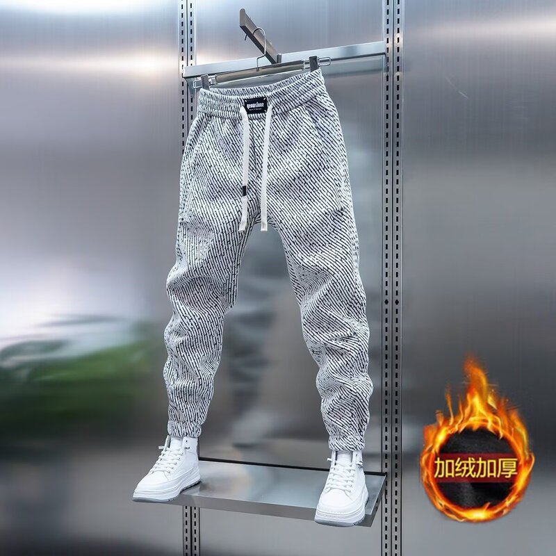 Trendy Men's New Autumn and Winter Casual Pants with Elastic Waist, Fleece-Lined, Thickened Joggers, Versatile Loose Sports Sweatpants for Men