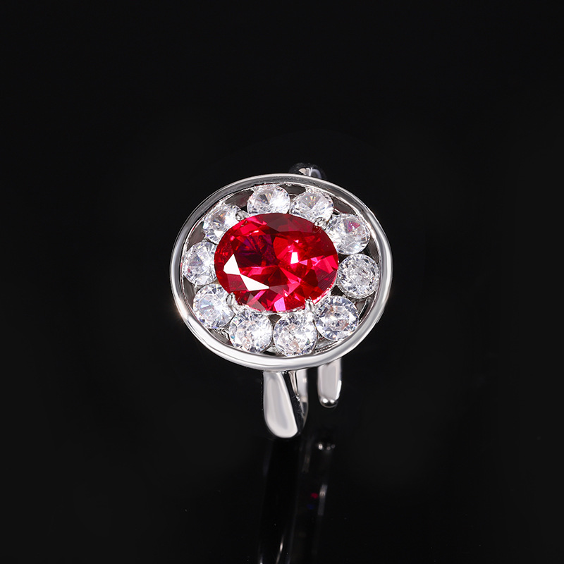 2024 nueva joyería Zhuang Shengsheng fondo de cobre chapado en oro simulación retro corindón rojo conjunto ovalado 8*10-6*8