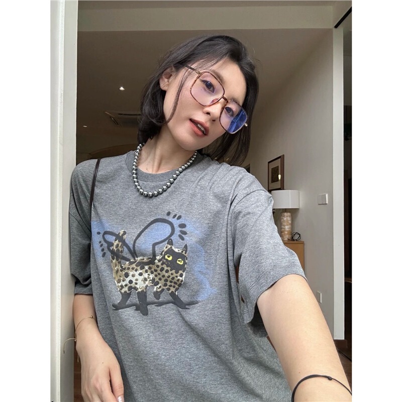 Jiangnan Style Women's Clothing 2026 Spring/Summer T-Shirt with Cat Pattern Short-Sleeve Loose Casual Commuter Top 4112720 Round Neck Jiangnan Style Women's Clothing 2026 Spring/Summer T-Shirt with Cat Pattern Short-Sleeve Loose Casual Commuter Top 4112720 Round Neck
