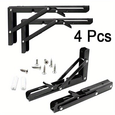 4 piece Black/steel Folding Shelf Bracket Heavy duty Bracket