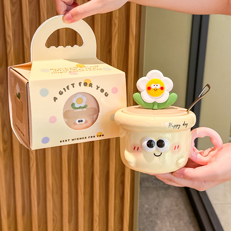 毕业礼物可爱手绘花朵杯子送同学老师陶瓷杯咖啡水杯马克杯伴手礼