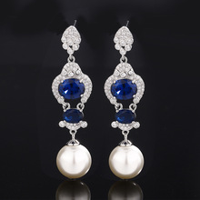 直播珠宝高级感耳饰镶嵌仿皇家蓝珍珠耳钉欧美仿天然珍珠耳环银针
