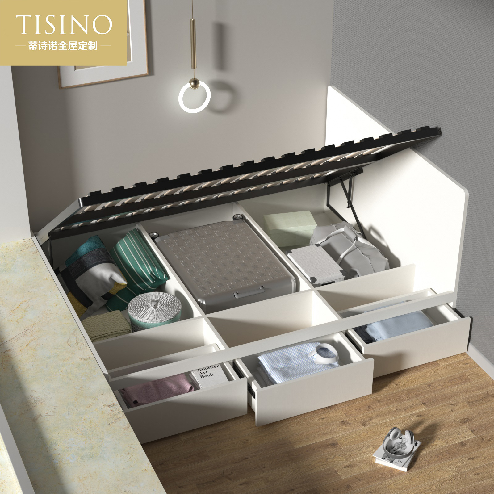 L&可訂小戶型榻榻米床板式雙人床高箱氣壓床儲物床抽屜收納床單人