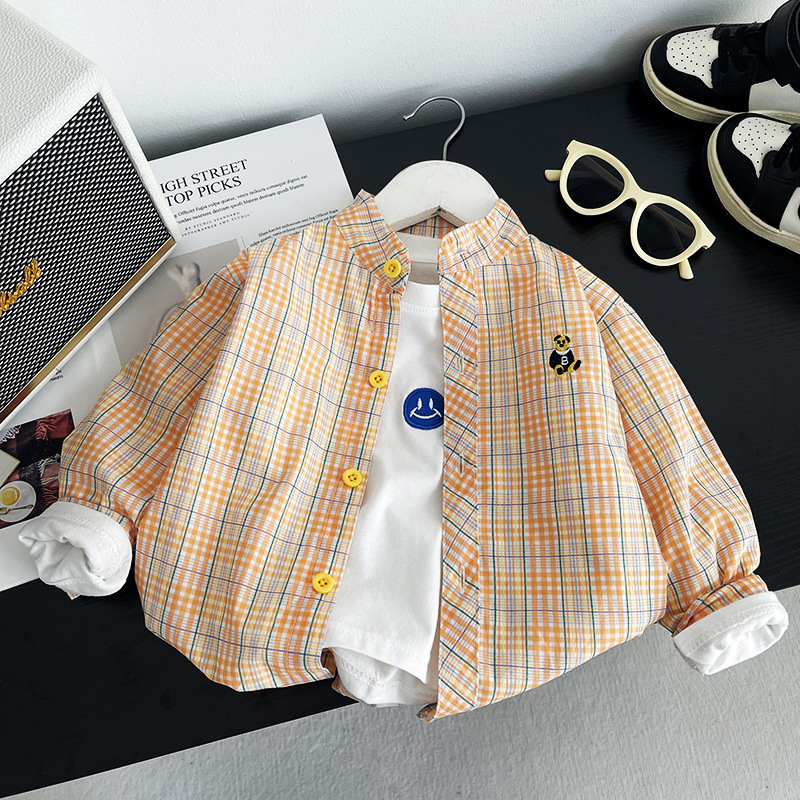 Camisa a cuadros para niños 2025 nuevo estilo bebé niño chaqueta casual estilo occidental primavera y otoño camisa para niños moda de manga larga