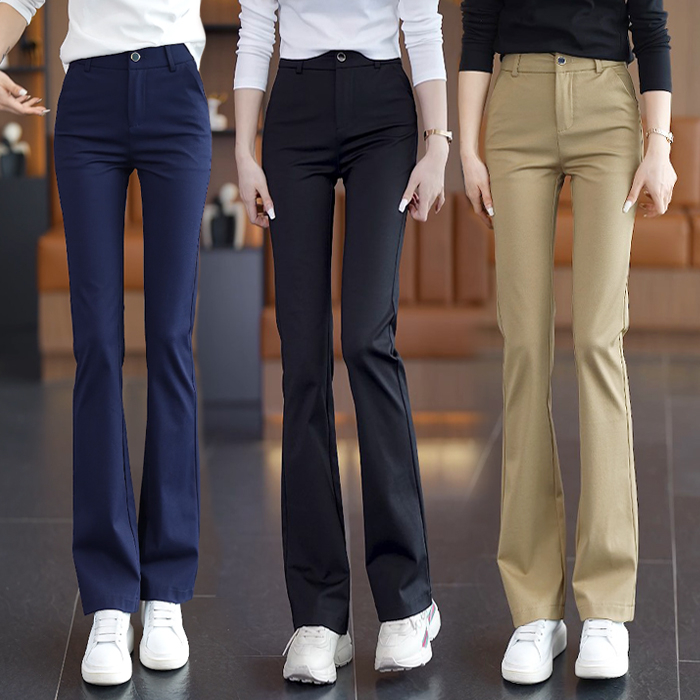 2024 new style draped slim pants for women in spring and autumn, black casual women's pants spring nine-point flared pants