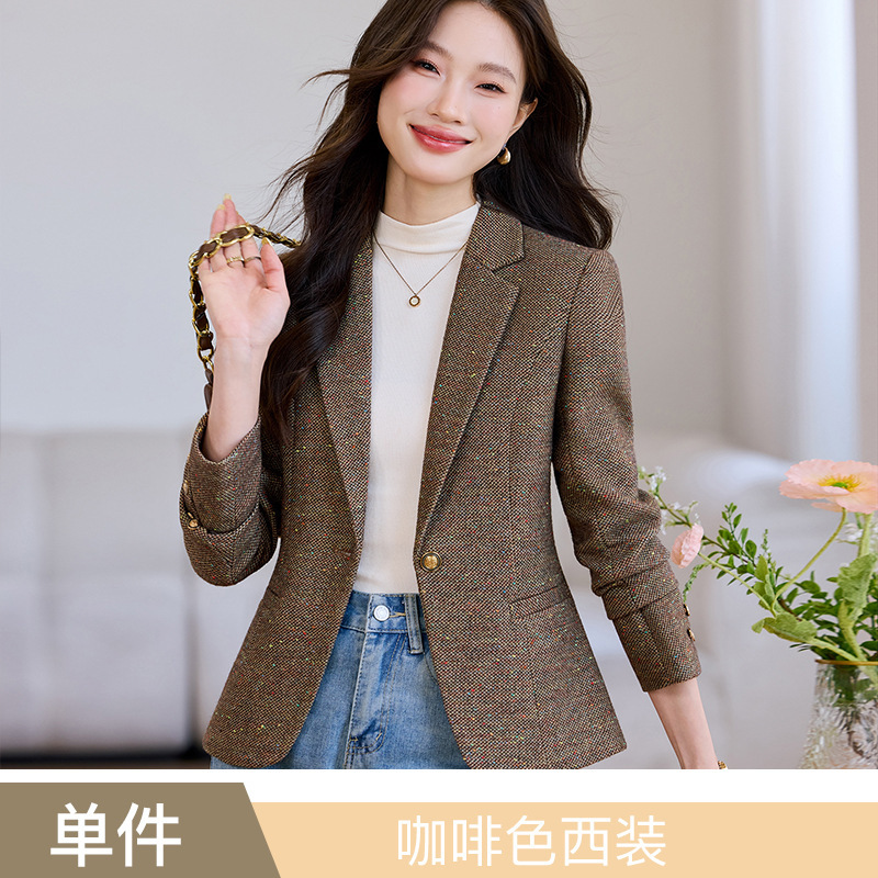 高级感毛呢西装外套女2025新款秋冬复古干练女士气质通勤西服上衣|undefined