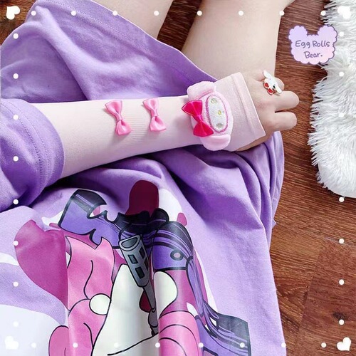 Summer Japanese cartoon cute outdoor sun protection, UV protection, black anti-mosquito ice sleeves, ice silk sleeves for student girls