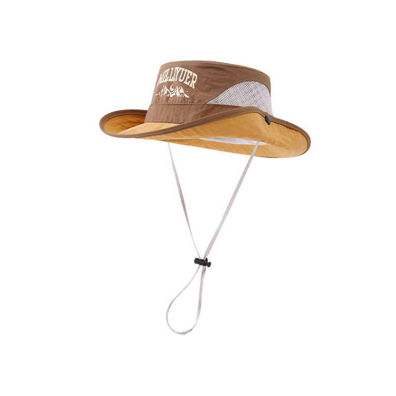 Sombrero de pescador para niños y niñas, sombrero de montaña de verano de alto albor, sombrero de montaña de protección solar, amplio, ventilado, cinturón de cabeza, sombrero solar