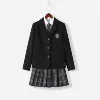 Ash skirt + black long suit + white shirt + tie medal