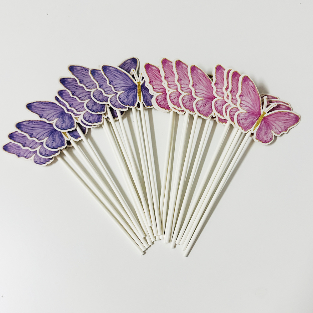 Lugar de fábrica al por mayor decoración creativa de pasteles de fiesta plug-in marca de mariposa con decoración de postres venta caliente transfronteriza