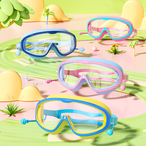 Factory Direct Children's Swim Goggles Large Frame Waterproof Anti-Fog Professional Swimming Glasses Students Babies Cute Wholesale Goggles