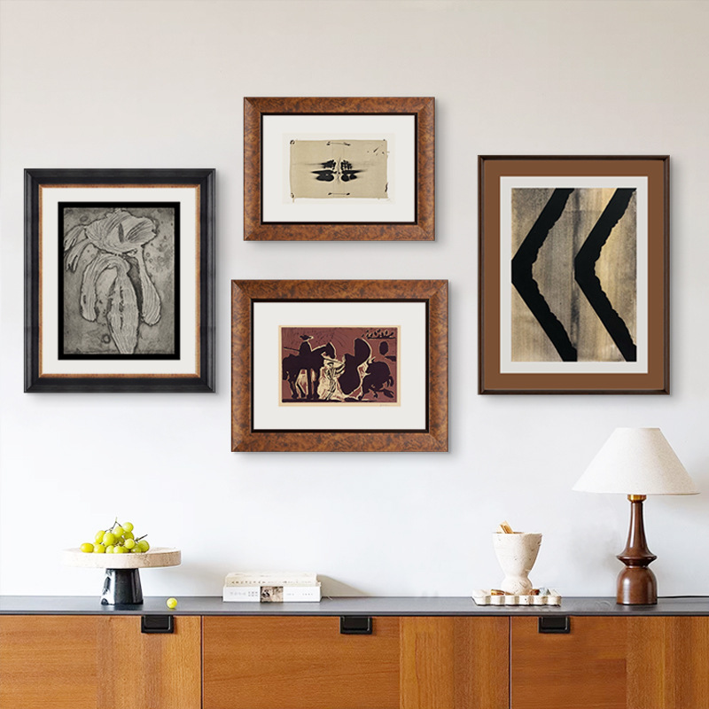 Etching Rhythm French Medieval Style Sofa Background Combination Decorative Painting Abstract Retro Art Living Room Hanging Painting