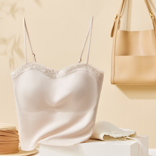 Invisible lace strapless bralette with beautiful back straps, comfortable padding, slimming, breathable, thin summer underwear for layering, women's upper garment.