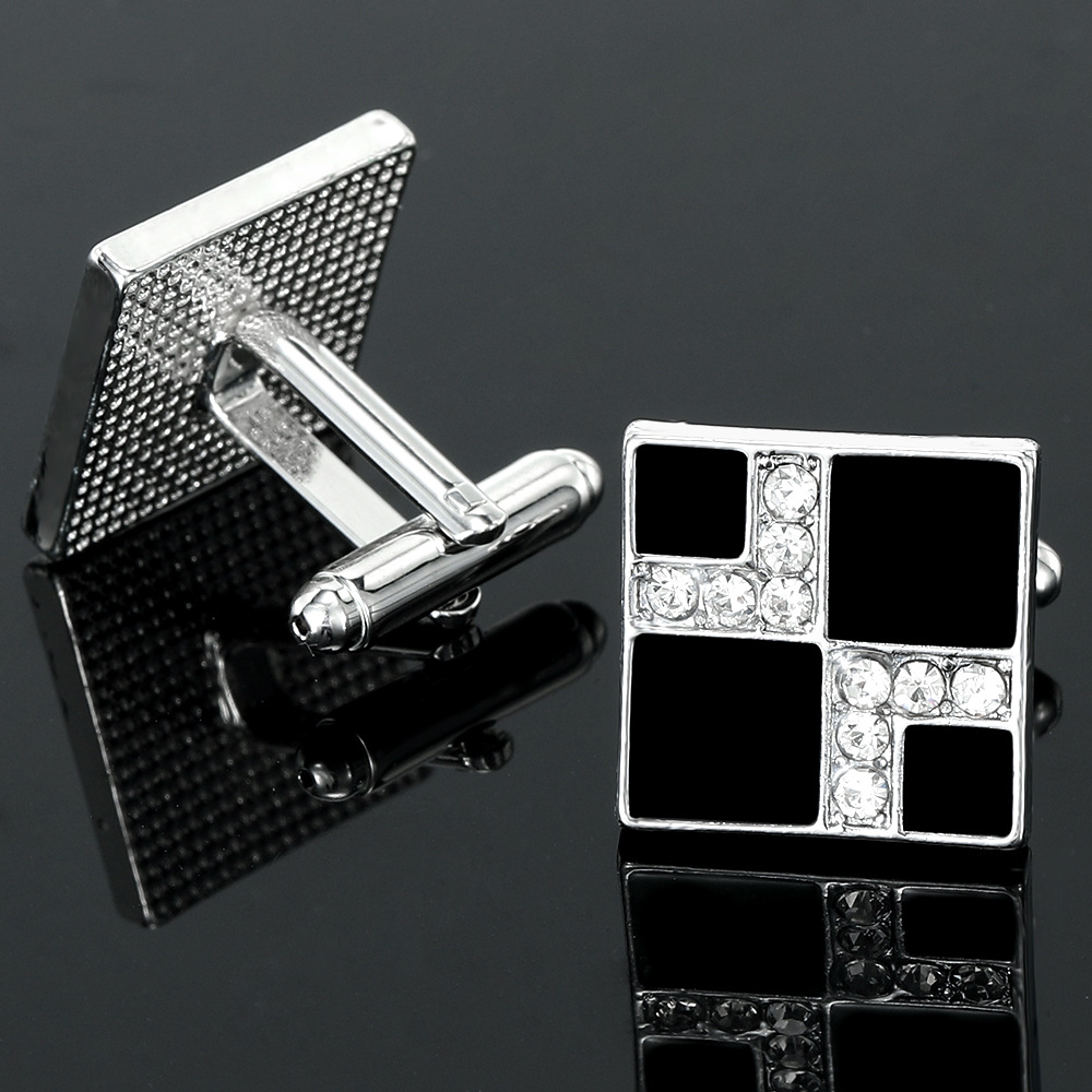 diamond studded square French metal cufflinks for men's business shirt cuff nails source factory spot_voghion.com