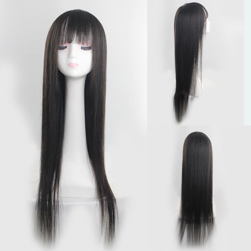 Real hair wig full head cover Xuchang factory wholesale realistic natural front lace delivery pin wig female long hair 60cm