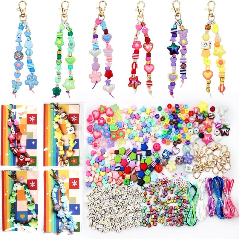 618-piece letter bead keychain set DIY jewelry making kit with flowers and heart-shaped acrylic pieces for cross-border sales
