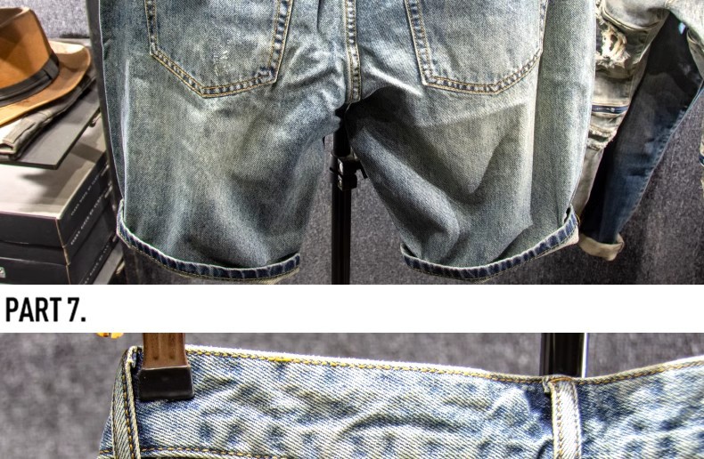 Men's High Street Ripped Denim Shorts Stylish Mid-Length Loose Fitting Straight Leg Casual Patched Five Point Pants_mkmklike.com