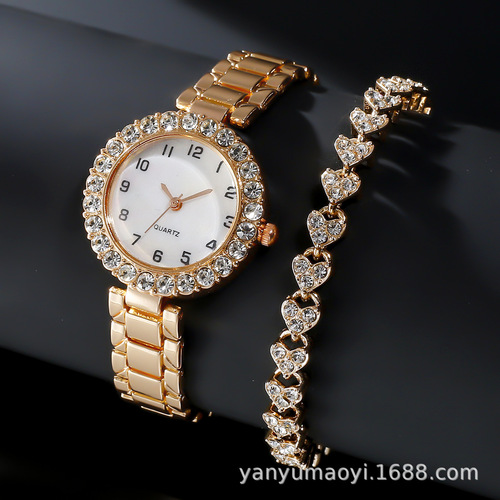 New TEMU Women's Diamond Set Watch Digital Fashion Bracelet Watch Set One Piece Wholesale