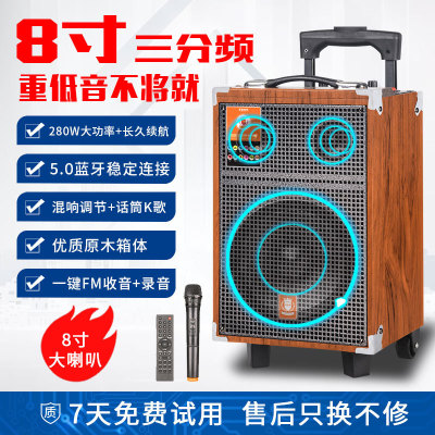 Shadow Wong outdoors Square dance 8 pull rod loudspeaker box microphone go to karaoke move Portable Bluetooth Stall Collection Broadcast Insert card