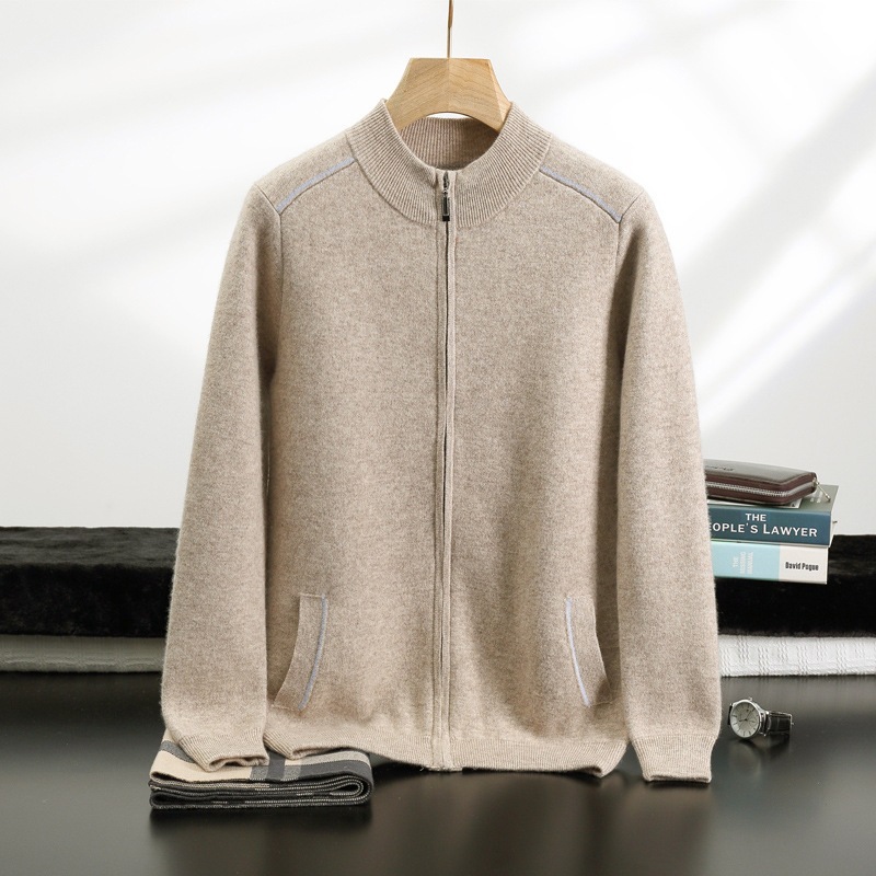 Men's stand-up collar cardigan, 2026 autumn/winter new style, cashmere air layer cardigan, loose fit, thickened, plus size, zip-up sweater