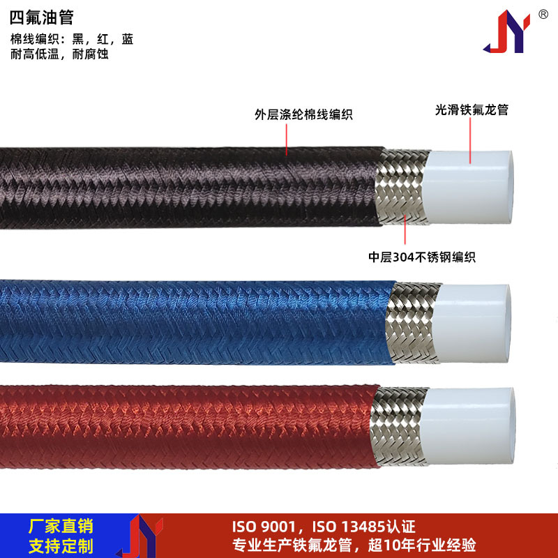 黑红蓝棉线编织ptfe铁氟龙管an3an6an8an10an12an14四氟刹车油管