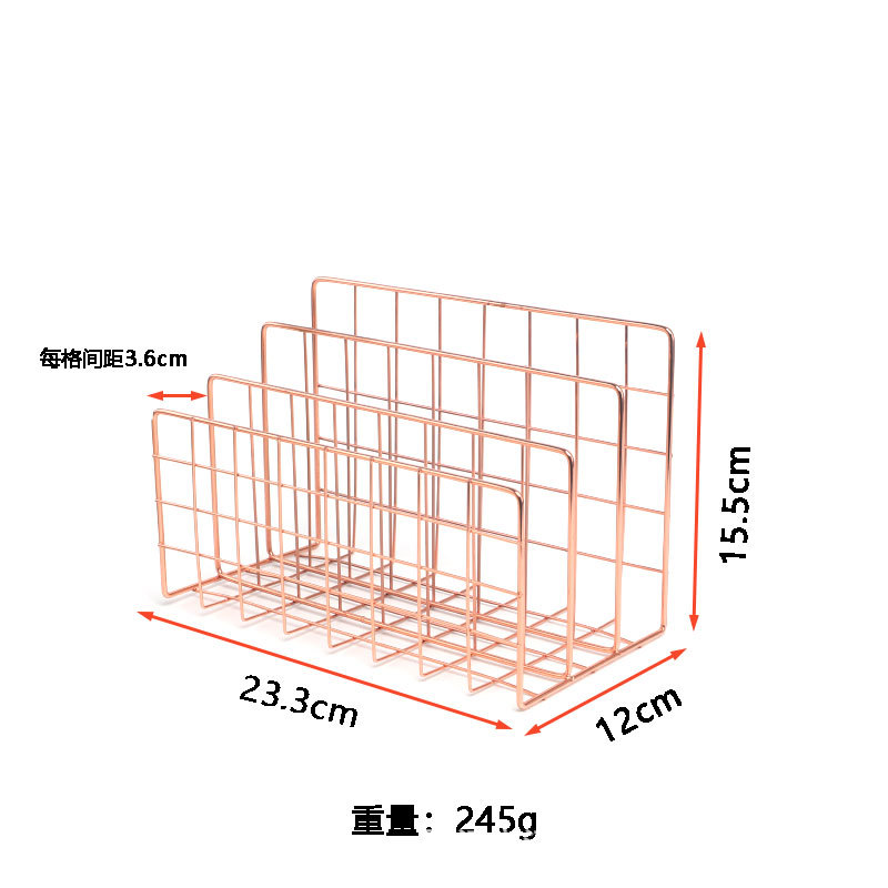 Nórdico de tres rejilla de hierro estantería creativa de metal libro De pie fábrica al por mayor de escritorio decorativo archivo rack de almacenamiento