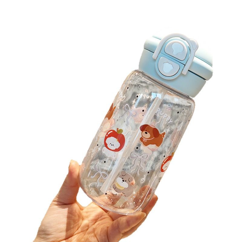 Bebidas dobles de alto valor, simples, compactas y lindas, macetas portátiles para estudiantes masculinos y femeninos, pajitas portátiles, vasos de agua de plástico