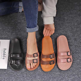 夏季新款女鞋时尚平底女款双扣拖鞋防滑外穿一字拖鞋凉鞋加工定制