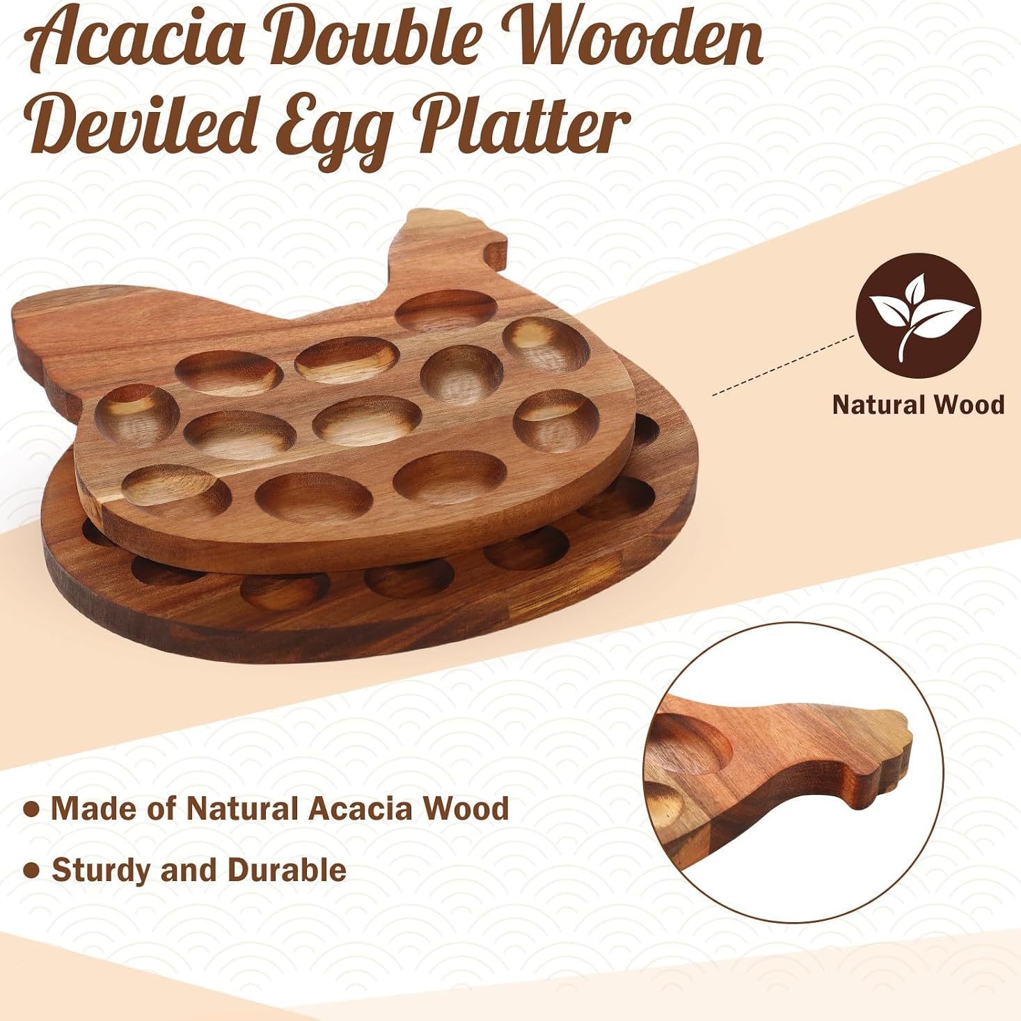 New kitchen solid wood egg tray for home use, wooden egg tray with handle, double-sided usable food serving board
