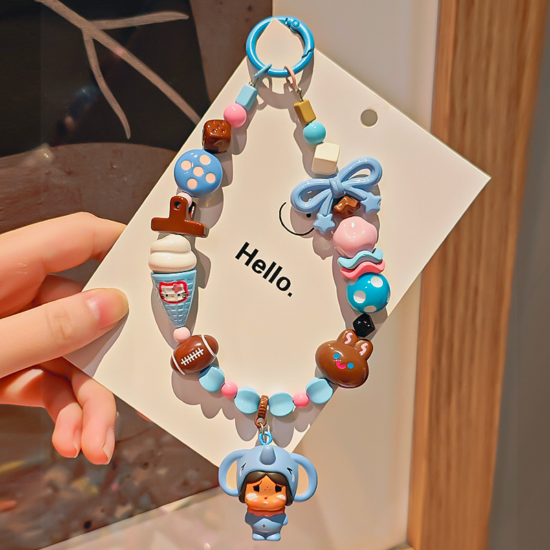 Korean Niche Design Colorful Beaded DIY Phone Chain Bag Camera Pendant Cute Keychain Accessories Wholesale