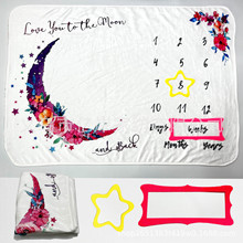 婴儿里程碑数字月份纪念毯 法兰绒拍照背景毯宝宝盖毯抱毯拍照毯