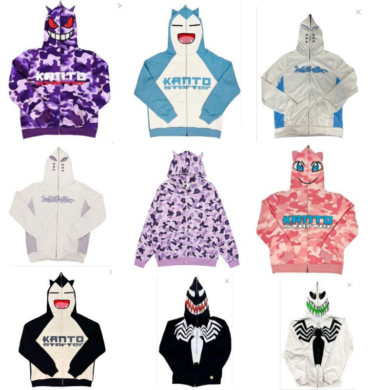 2023 foreign trade bapeGengar ghost stone Geng ghost Harajuku 3D digital printing sweater zipper to head hooded