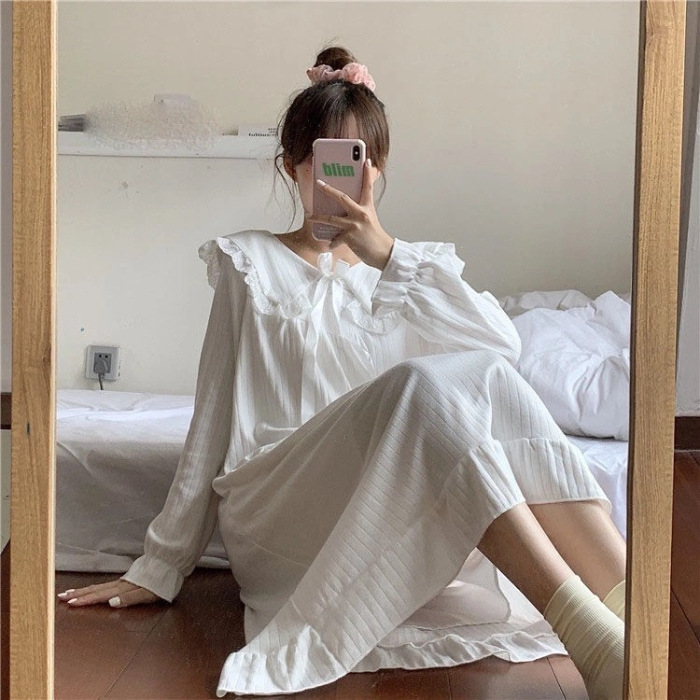 Pijama de mangas largas para mujeres pijamas de viento primavera y otoño para mujeres muñecas de hadas corte cuello princesa ropa de estilo para el hogar para mujeres